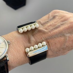 Faux leather cuff bracelet with pearl accents